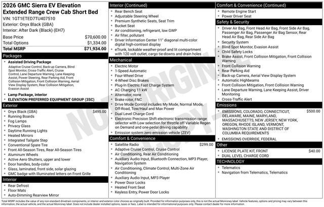 2026 GMC Sierra EV Elevation Extended Range